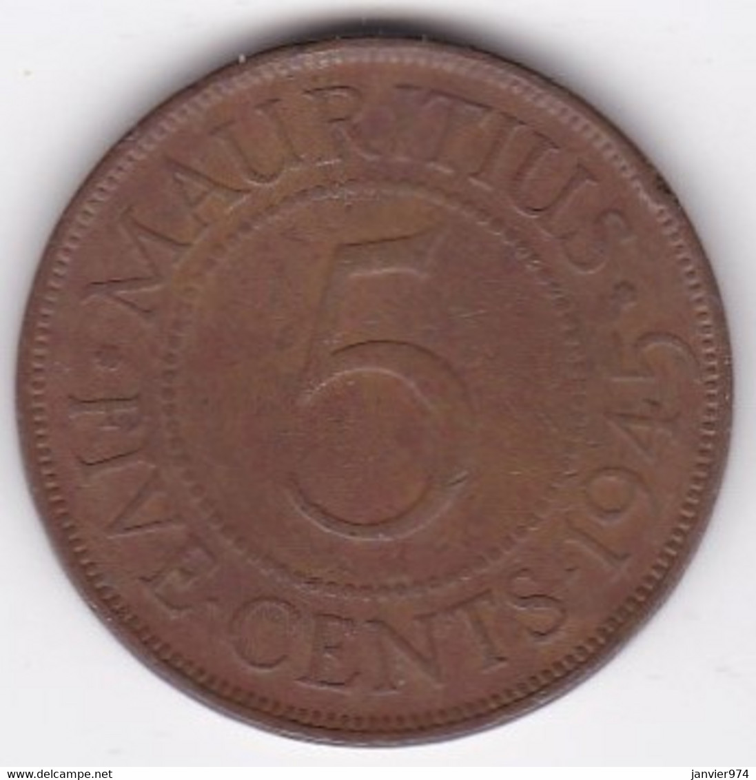 Ile Maurice , 5 Cents 1945 , George VI, KM# 20 - Mauritius