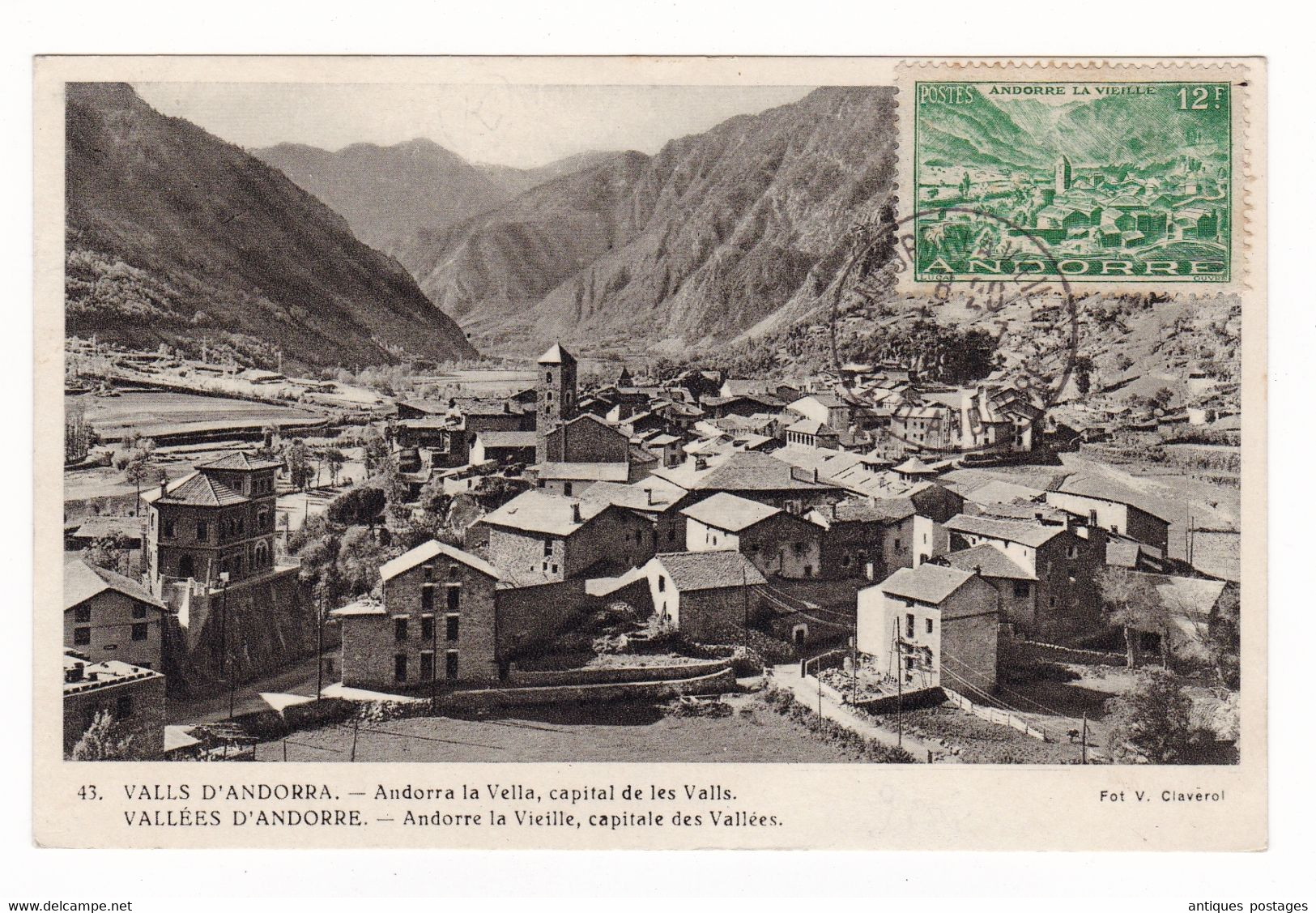 Carte Postale Andorre La Vieille 1952 Val D'Andorre Valls Andorra YT# 130 Pour Castelnaudary Aude Valenti Claverol - Cartas & Documentos