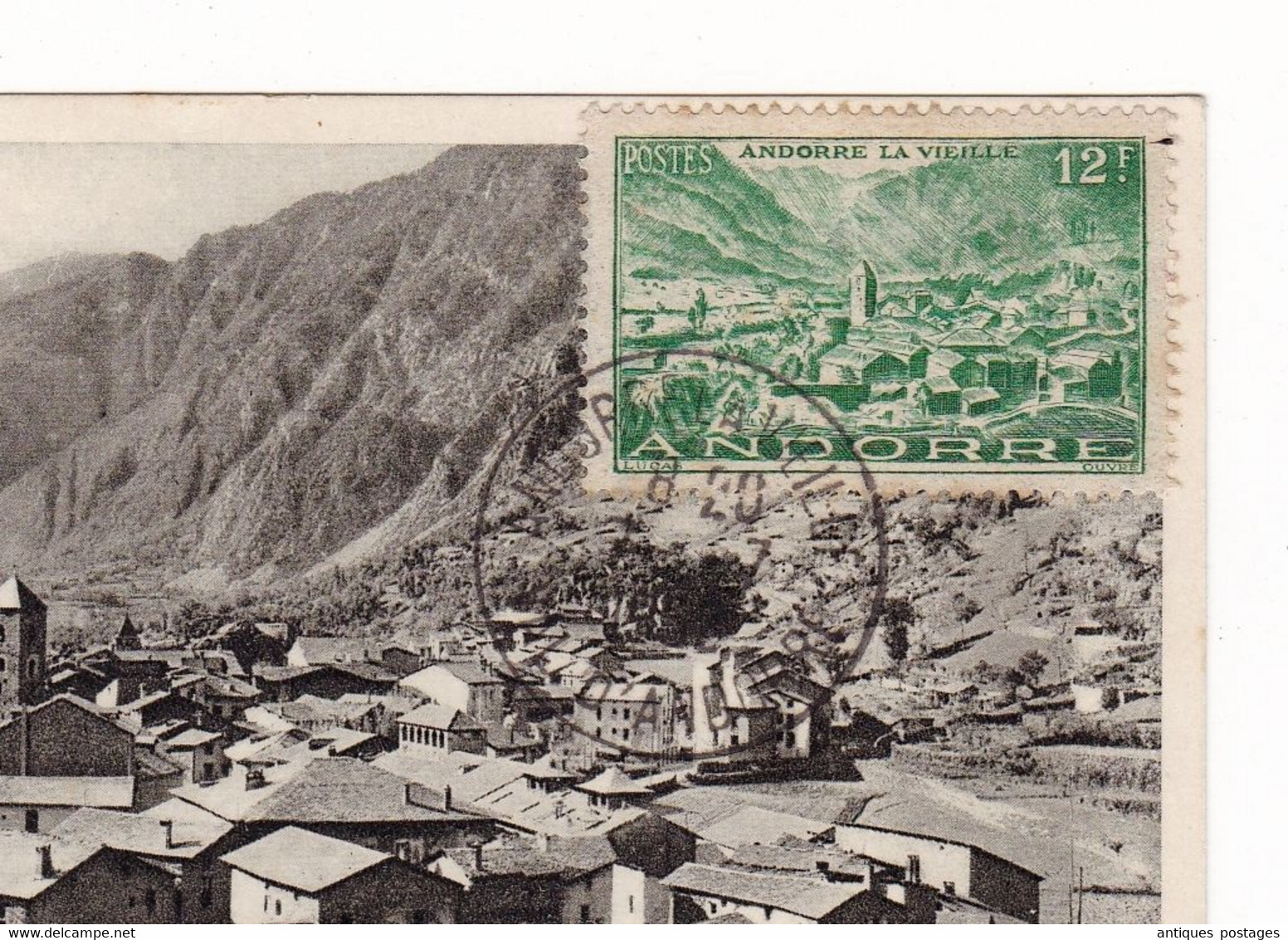 Carte Postale Andorre La Vieille 1952 Val D'Andorre Valls Andorra YT# 130 Pour Castelnaudary Aude Valenti Claverol - Cartas & Documentos