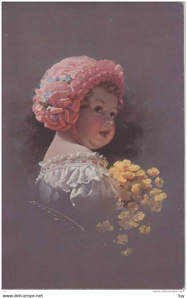 CP D'Art KNOEFEL - Kleines  Mächen (Baby) Mit Blumenstrauß, 1912 , Petite Fillete épaisse (bébé) Avec La Botte De Fleurs - Knoefel, Ludwig