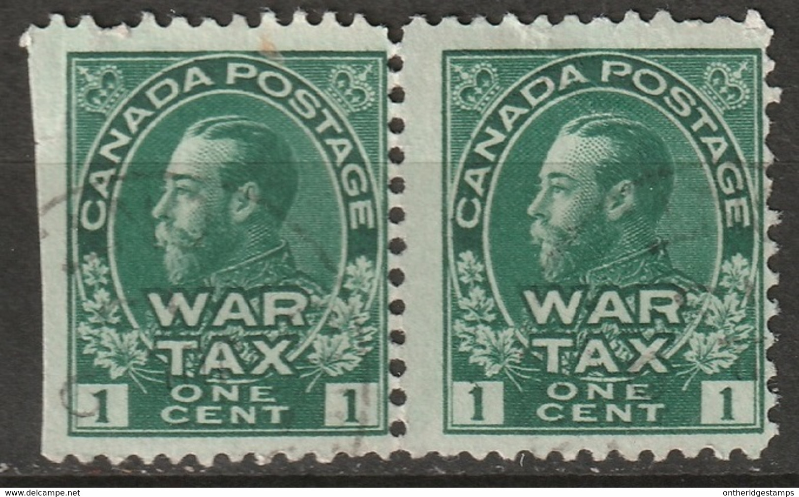 Canada 1915 Sc MR1  War Tax Pair Used - Sellos De Impuesto De Guerra