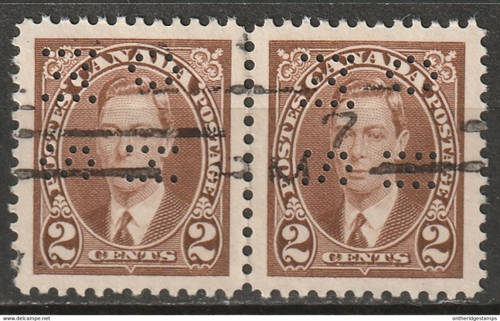 Canada 1937 Sc O232  Official Small OHMS Perfin Pair Used - Perforés