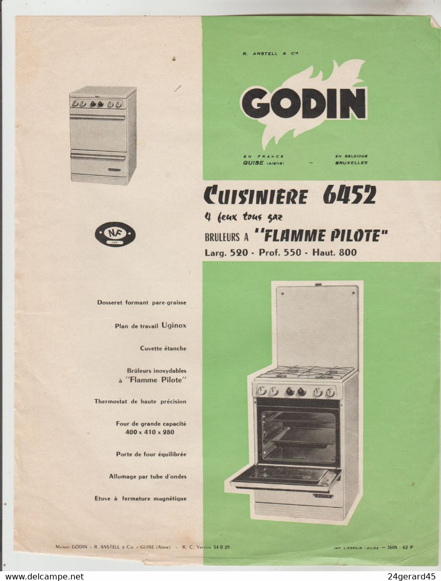 2 FICHES TECHNIQUES PUBLICITAIRES RADIATEUR ROSIERES MAZOUNET 330, CUISINIERE 6452 GODIN - Otros Planes