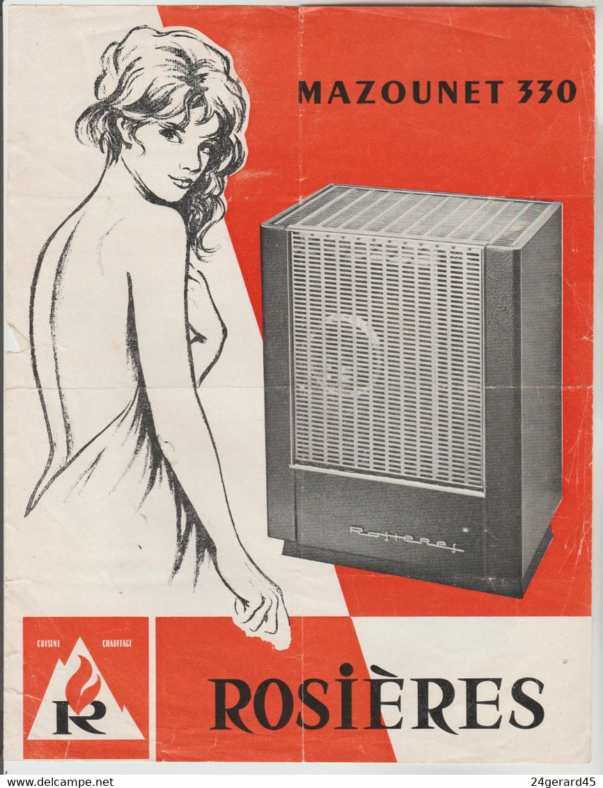 2 FICHES TECHNIQUES PUBLICITAIRES RADIATEUR ROSIERES MAZOUNET 330, CUISINIERE 6452 GODIN - Otros Planes