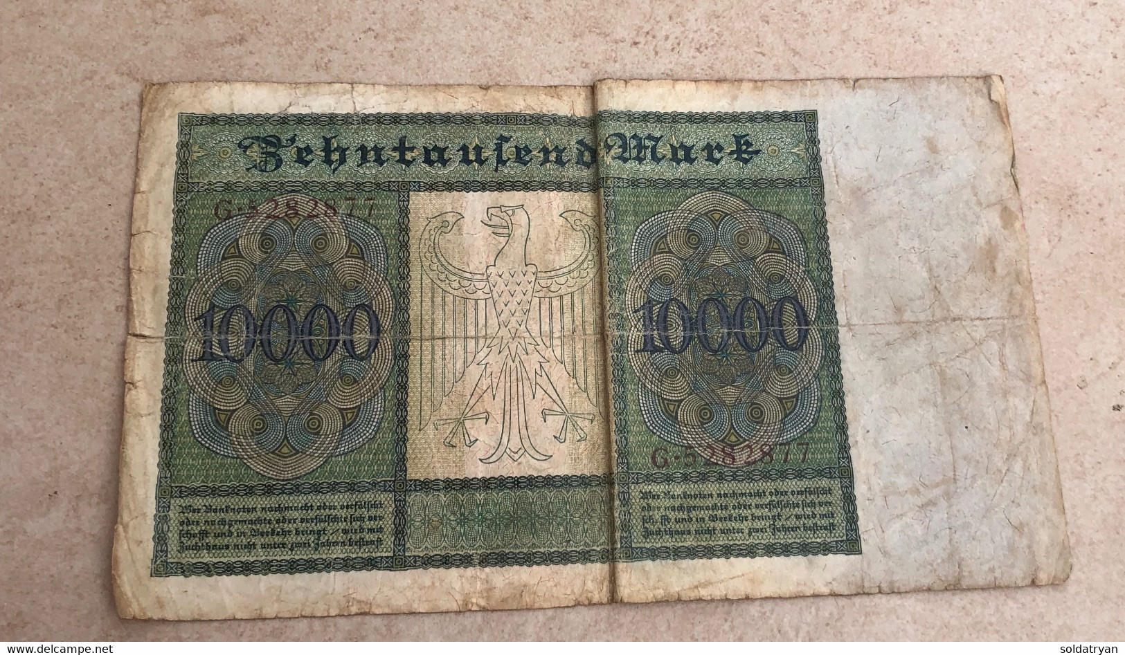 Billet / Banque Allemand 1922 Ww1 Ww2 10000 Marks Avec Filigranes Losange - 10.000 Mark