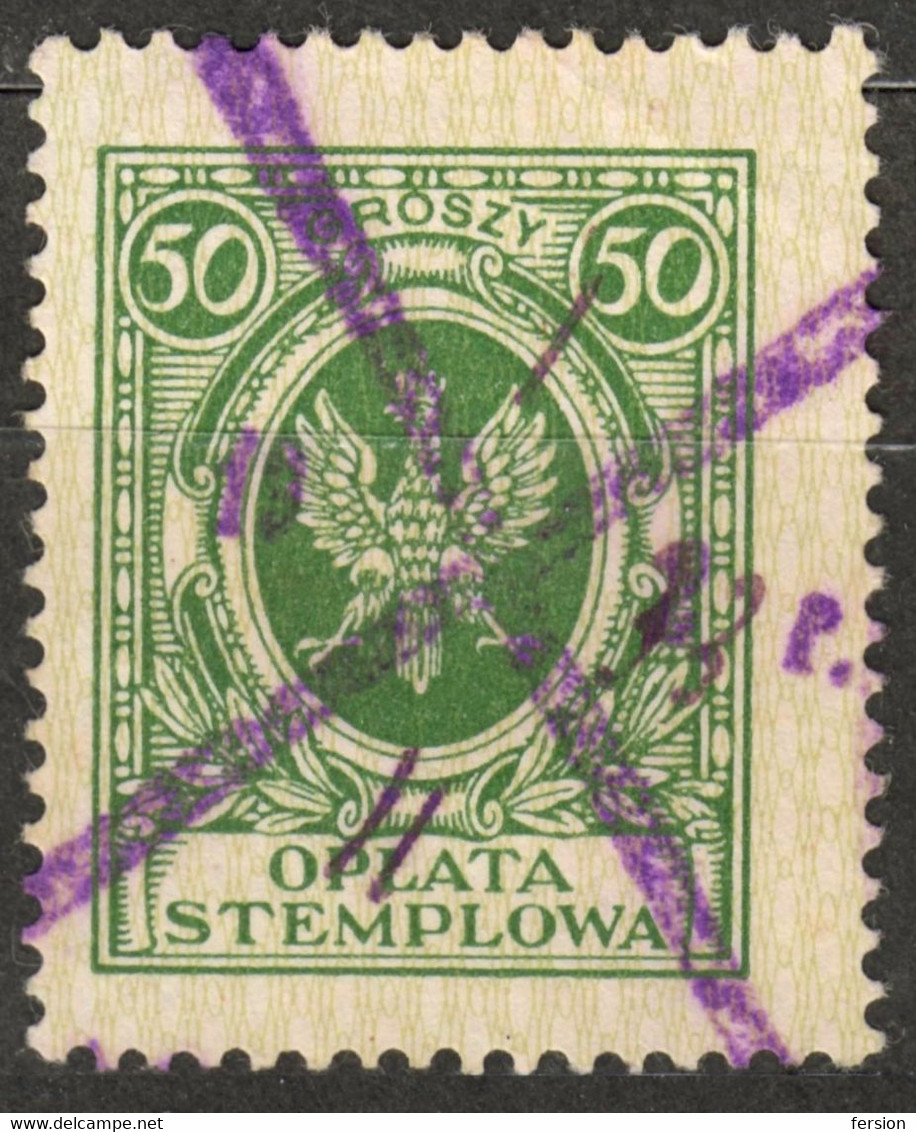 1922 Poland - Fiscal Revenue Tax Oplata Stemplowa Stempelmarke 50 Groszy - Used - Fiscaux