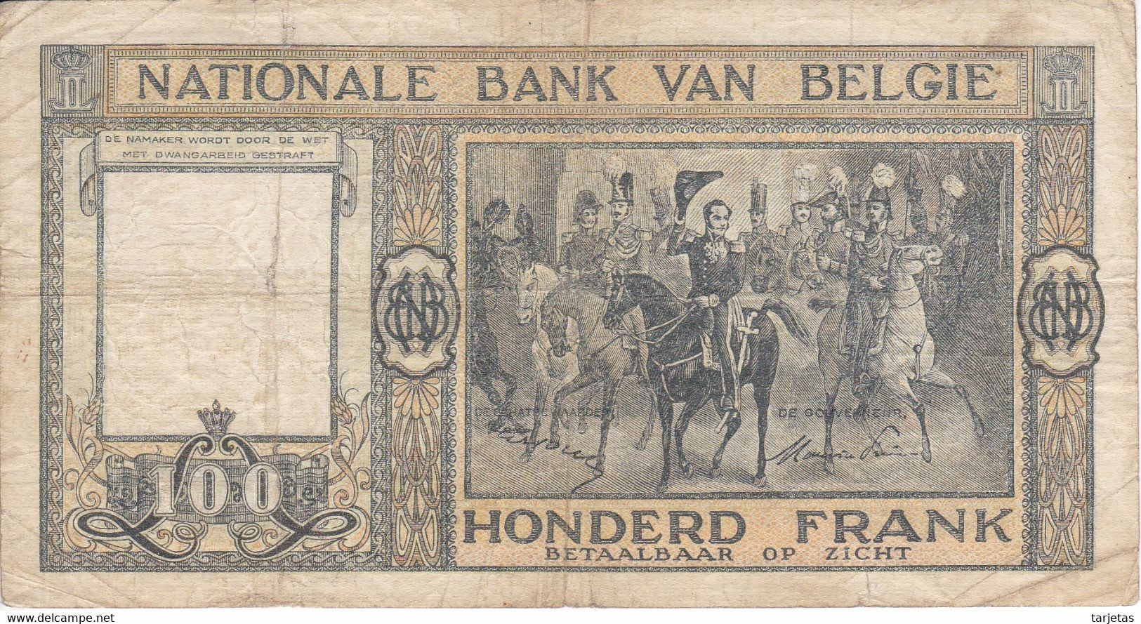 BILLETE DE BELGICA DE 100 FRANCS DEL AÑO 1947  (BANK NOTE) - 100 Franchi