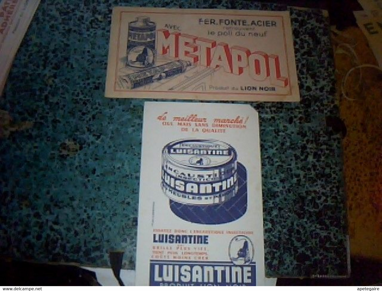 Vieux Papier  Buvards X2  Publicitaire Produits Du Lion Noir : Cirage Luisantine Et Mètapol  Fer Fonte Acier - L