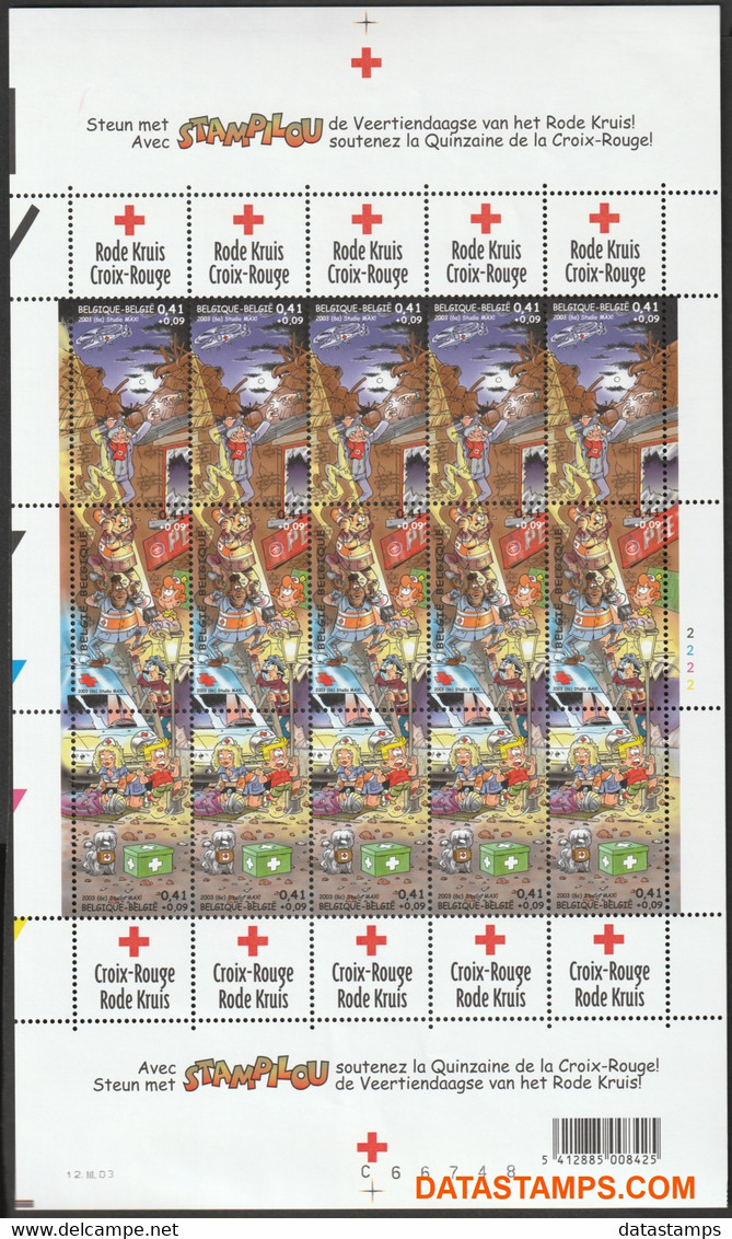 België 2003 - Mi:KB 3211/3213, Yv:F 3155/3157, OBP:F 3163/3165, Sheet - XX - Red Cross - Ganze Bögen & Kleinbögen