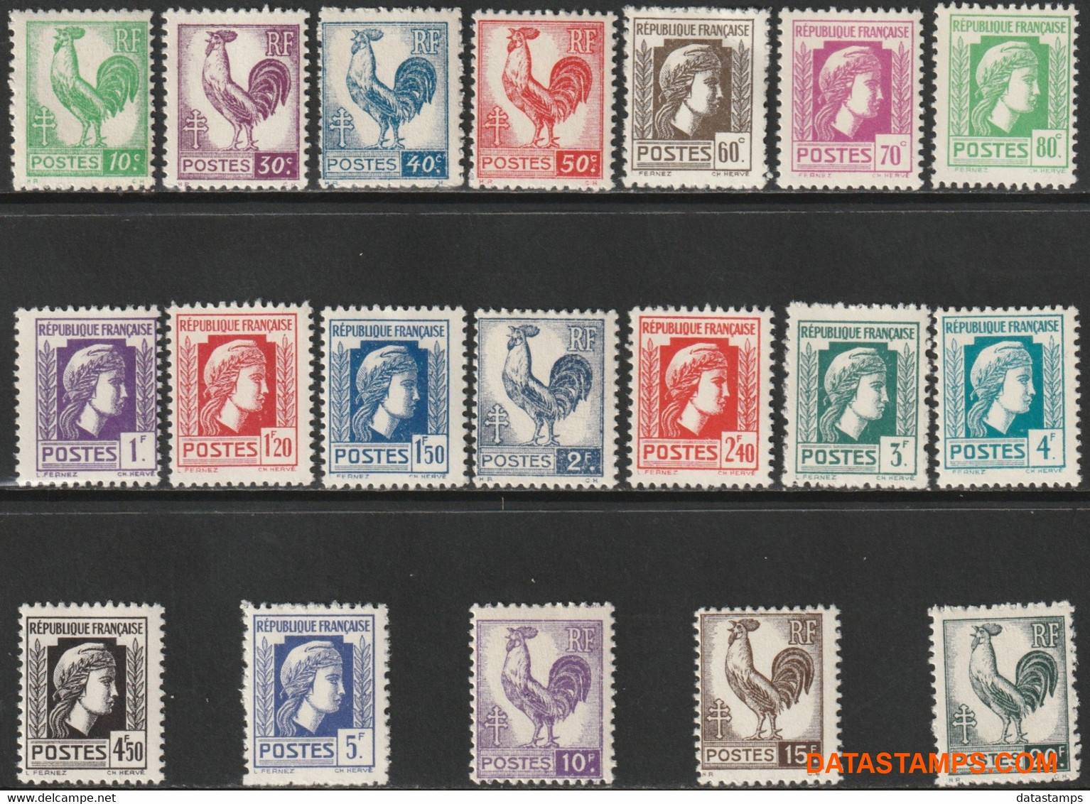Frankrijk 1944 - Mi:9/27 NF Algiers, Yv:630/648, Stamp - XX - Series Of Algiers Cock And Marianne - 1944 Coq Et Marianne D'Alger