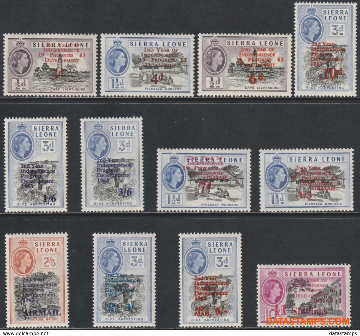 Sierra Leone 1963 - Mi:223/224, Yv:228/233 + PA 1/6, Stamp - XX - Independence With Overprint - Sierra Leona (1961-...)