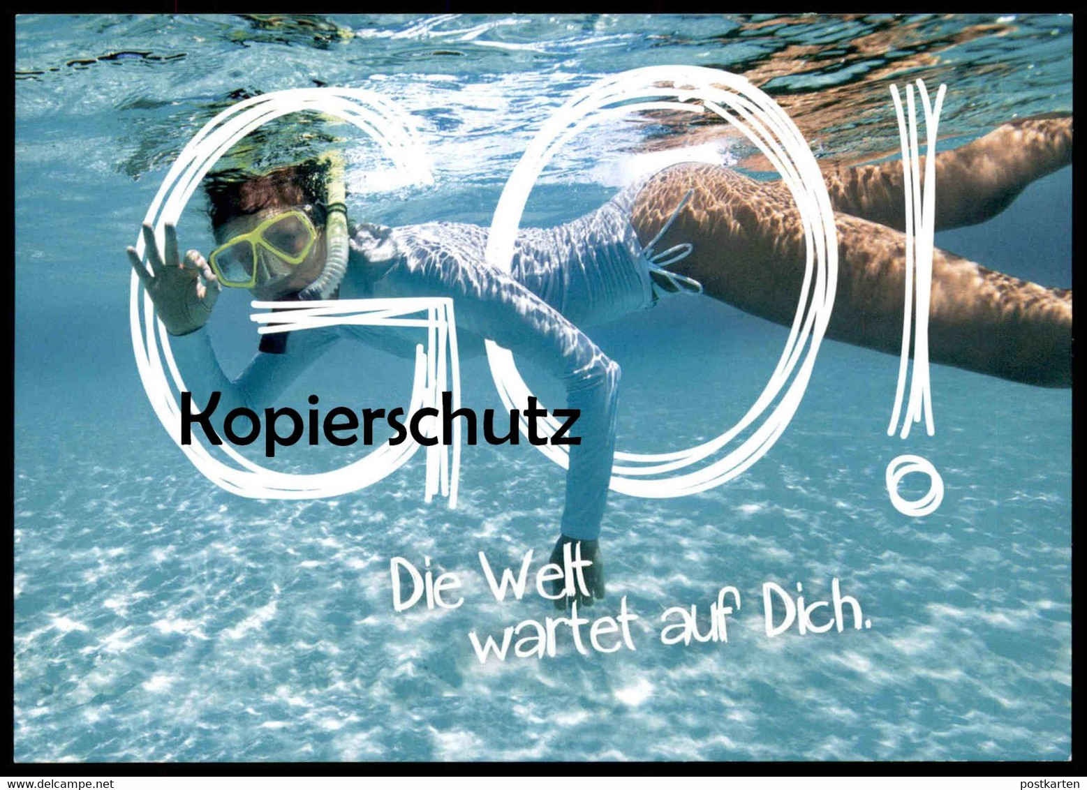 POSTKARTE TAUCHEN SCHNORCHELN SCHWIMMEN DIE WELT WARTET AUF DICH Diving Snorkel Plongée En Apnée Postcard Ansichtskarte - Schwimmen