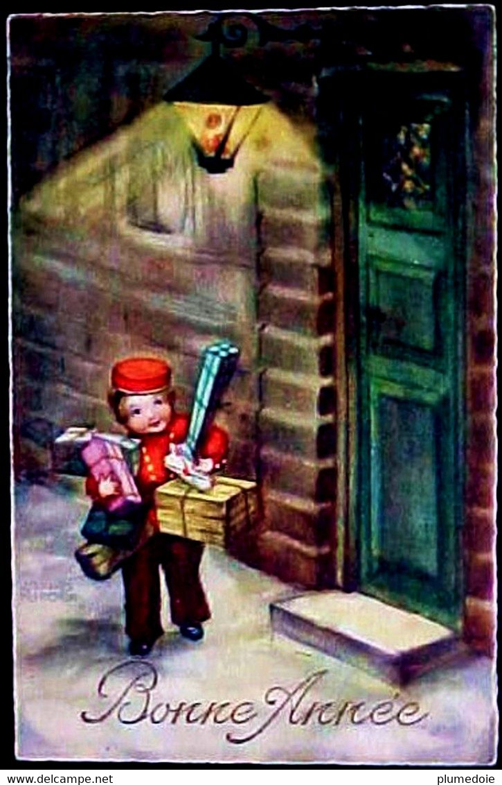 CPA  ILLUSTRATEUR ENFANT PETIT GROOM LIVREUR DE CADEAUX 1932 CUTE BOY PARCEL DELIVERY A/S HANNES PETERSEN OLD PC - Escenas & Paisajes