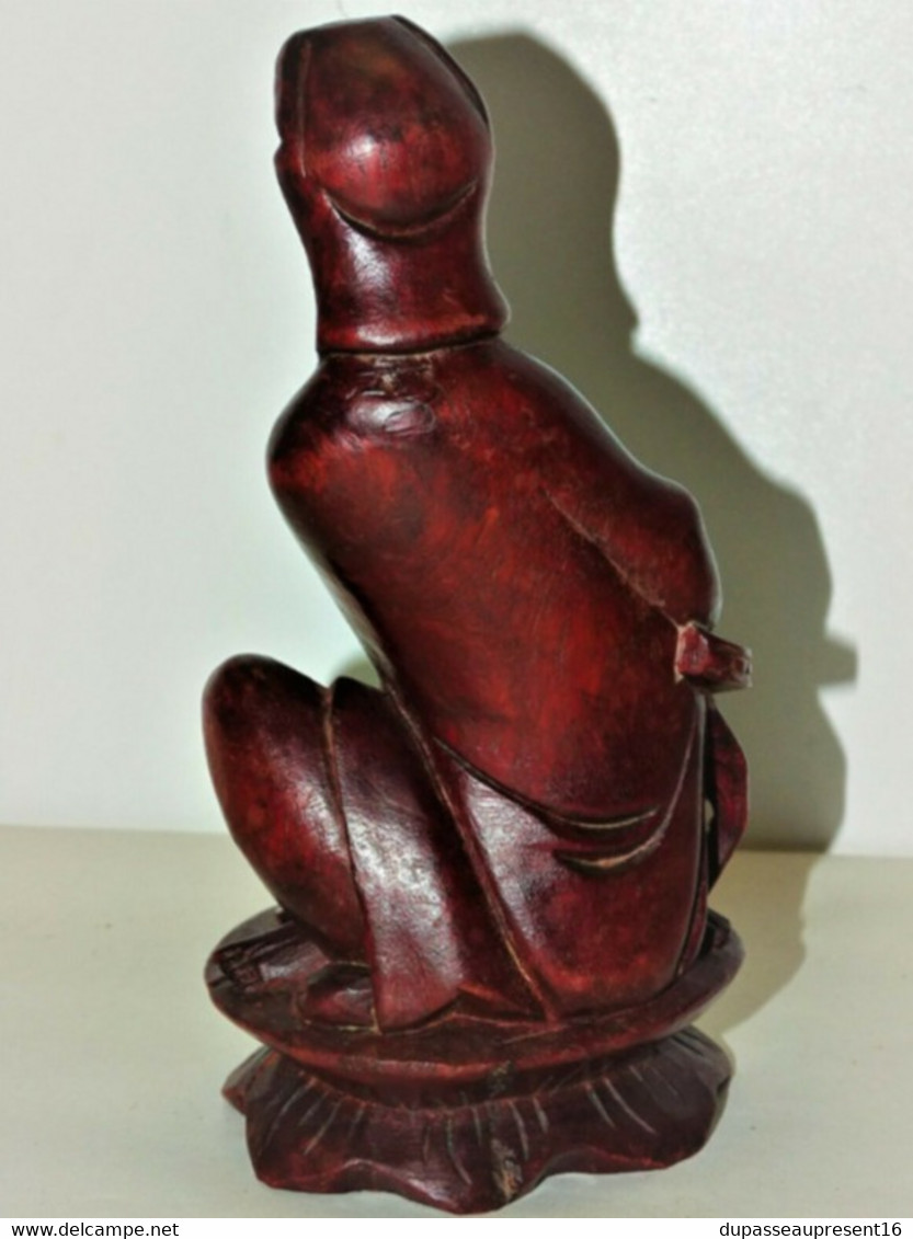 STATUETTE BOIS Gwanyin ASIE CHINE Yeux SULFURE Bois de couleur Rouge COLLECTION