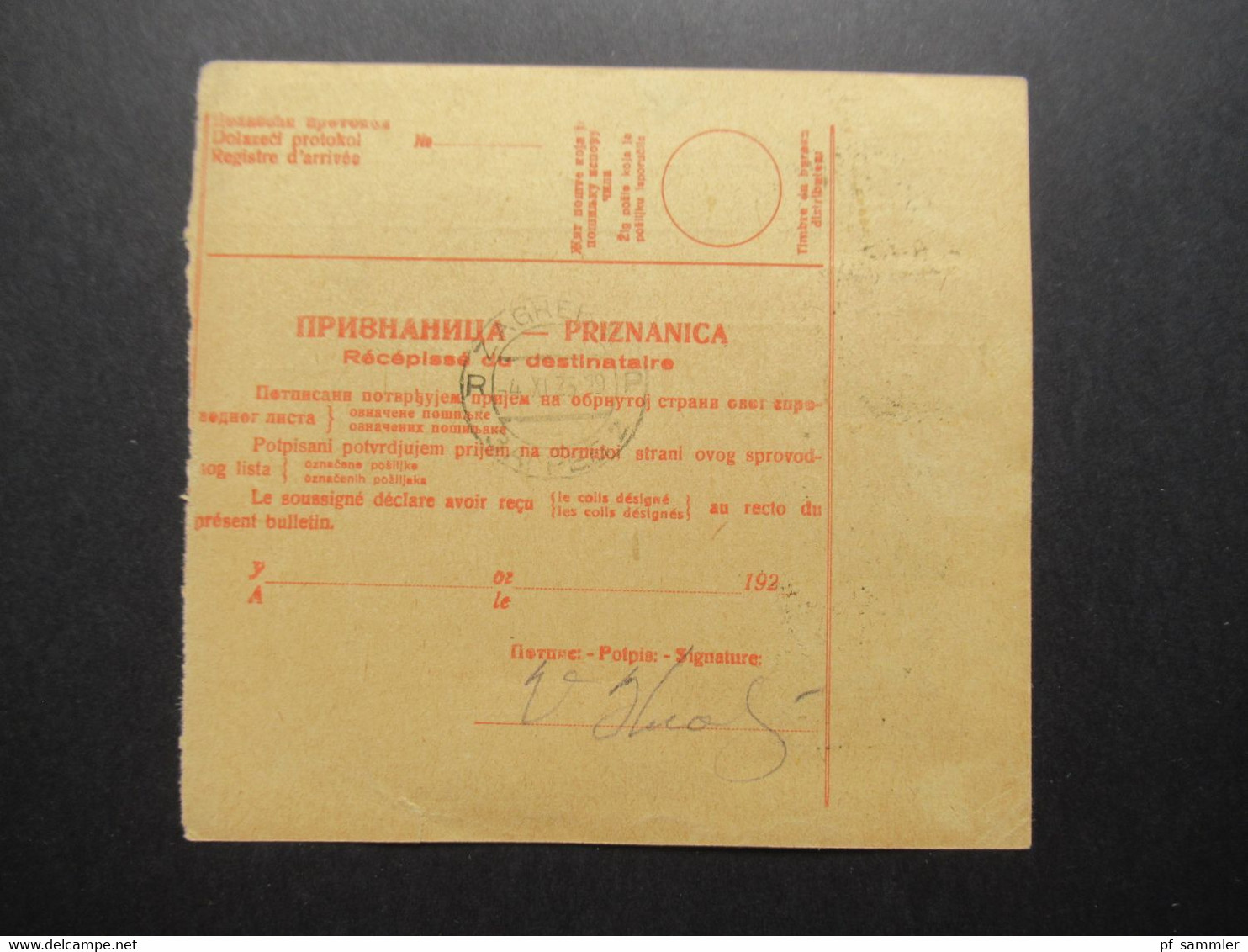 Jugoslawien SHS 1923 Bulletin D'expedition / Postanweisung Valeur 500 Dinar Subotica I Nach Zagreb - Lettres & Documents