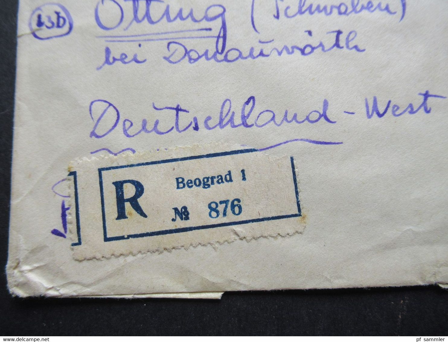 Jugoslawien 1947 / 51 Flugpostmarke Nr. 520 (4) MeF Einschreiben Beograd 1 Nach Otting Mit Rotem Dreieck Zensurstempel - Covers & Documents