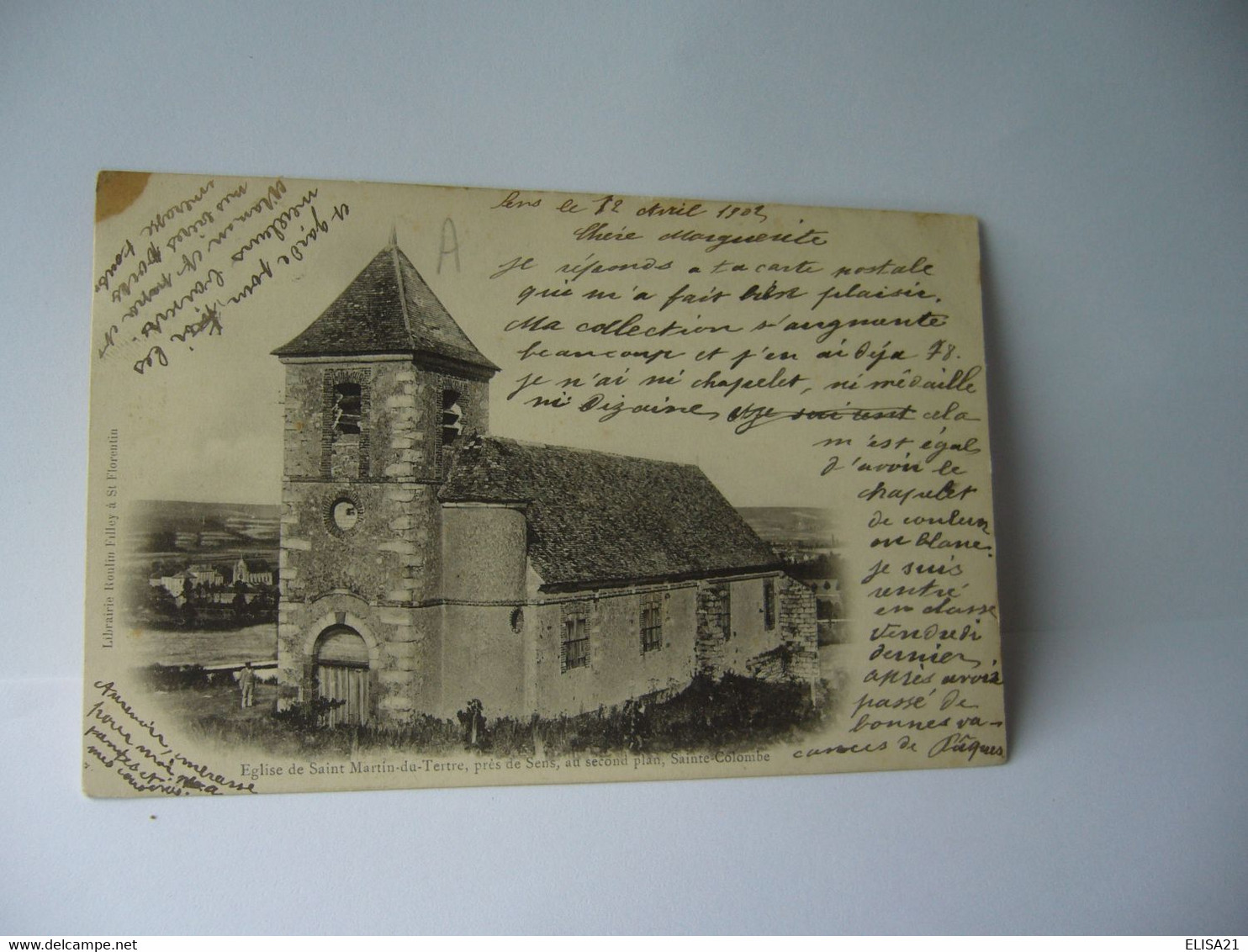 EGLISE DE SAINT MARTIN DU TERRE PRES DE SENS AU SECOND PLAN SAINTE COLOMBE 89 YONNE CPA 1902 - Saint Martin Du Tertre