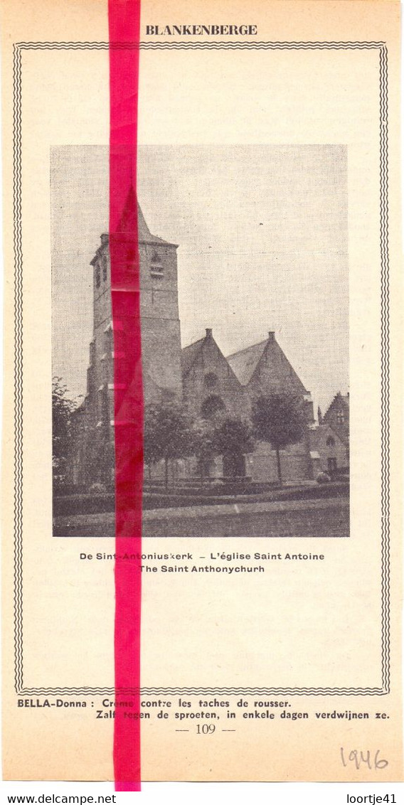 Orig. Knipsel Coupure Tijdschrift Magazine - Blankenberge , Sint Antoniuskerk - 1946 - Europe