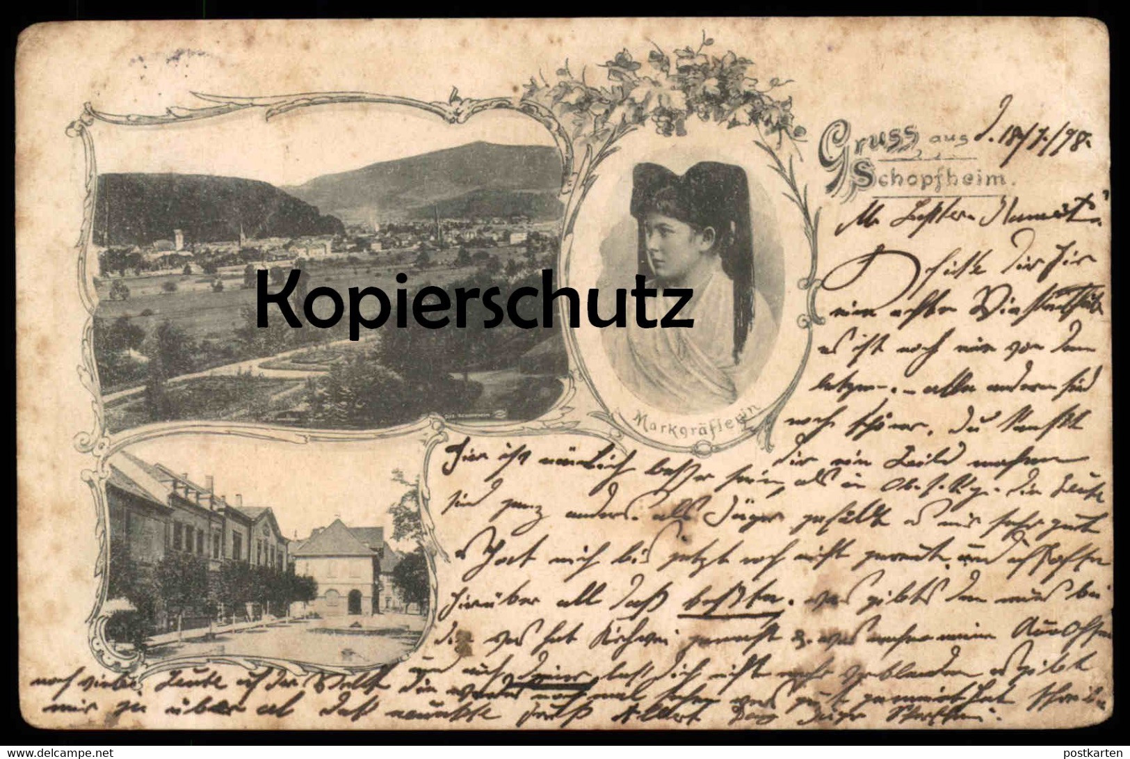ALTE POSTKARTE GRUSS AUS SCHOPFHEIM 1898 PANORAMA MARKGRÄFLERIN Totalansicht Total Schwarzwald Ansichtskarte AK Postcard - Schopfheim