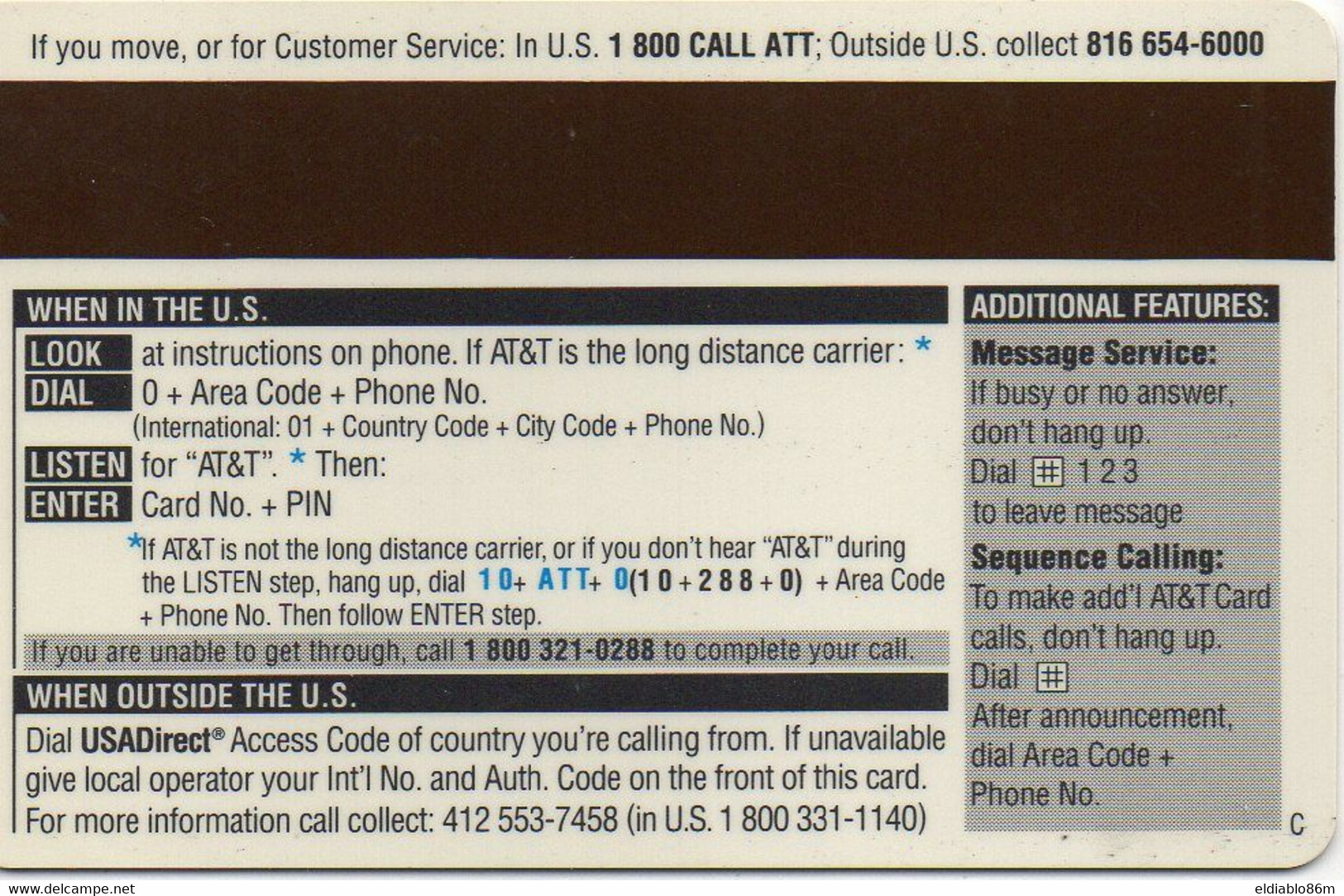 UNITED STATES - MAGNETIC - AT&T CALLING CARD - AT&T