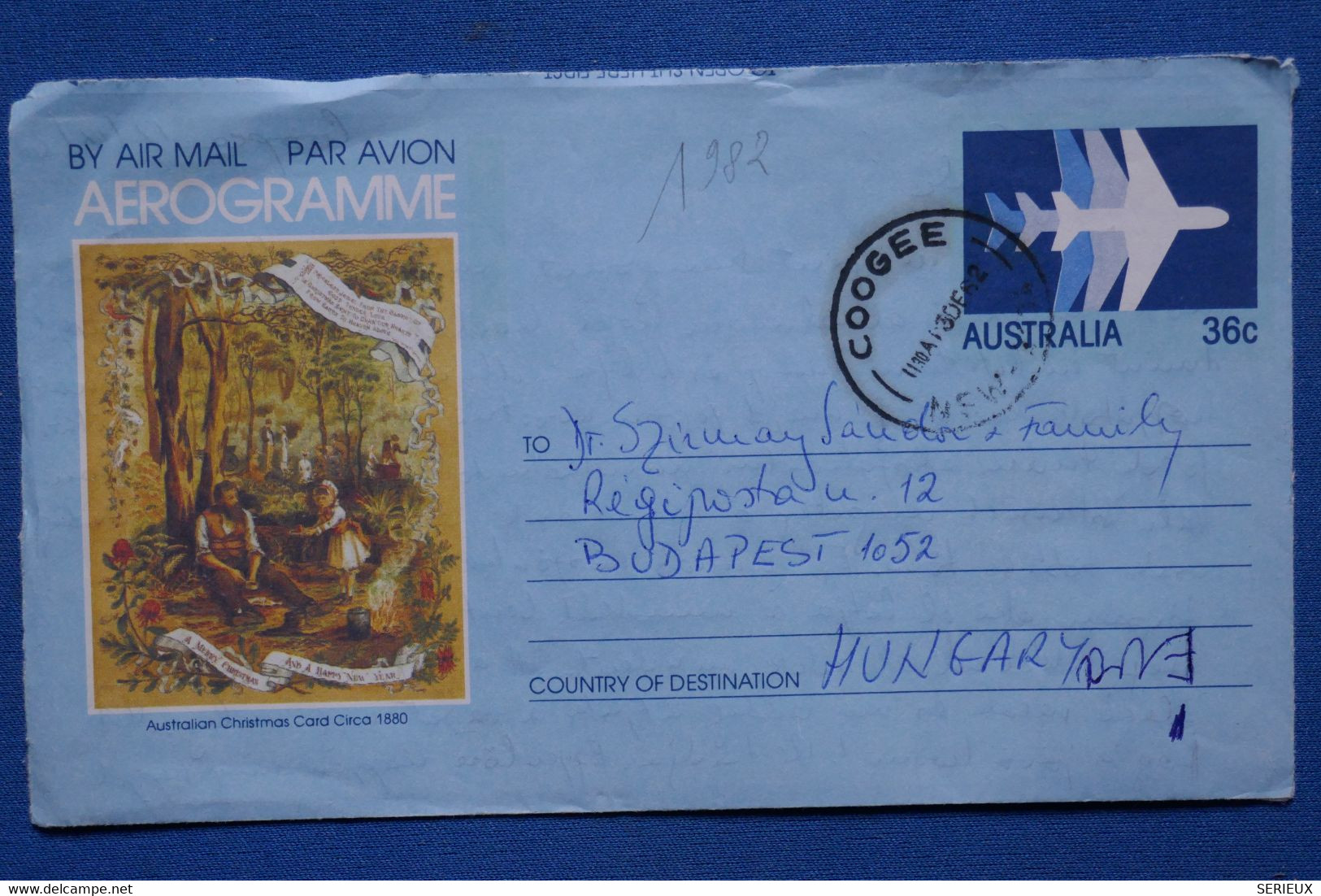 V18 AUSTRALIA BELLE LETTRE AEROGRAMME 1982 PAR AVION  POUR BUDAPEST HONGRIE  +AFFRANCHISSEMENT INTERESSANT - Briefe U. Dokumente