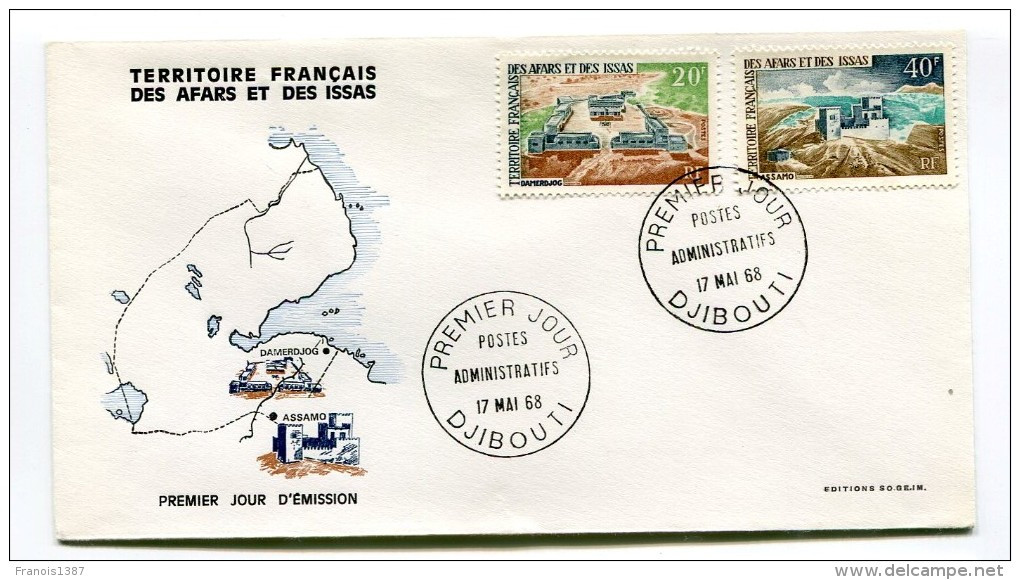 AFARS Et ISSAS - Enveloppe Premier Jour - N° 337 Et 340 - Postes Administratifs Du 17 Mai1968 - Covers & Documents