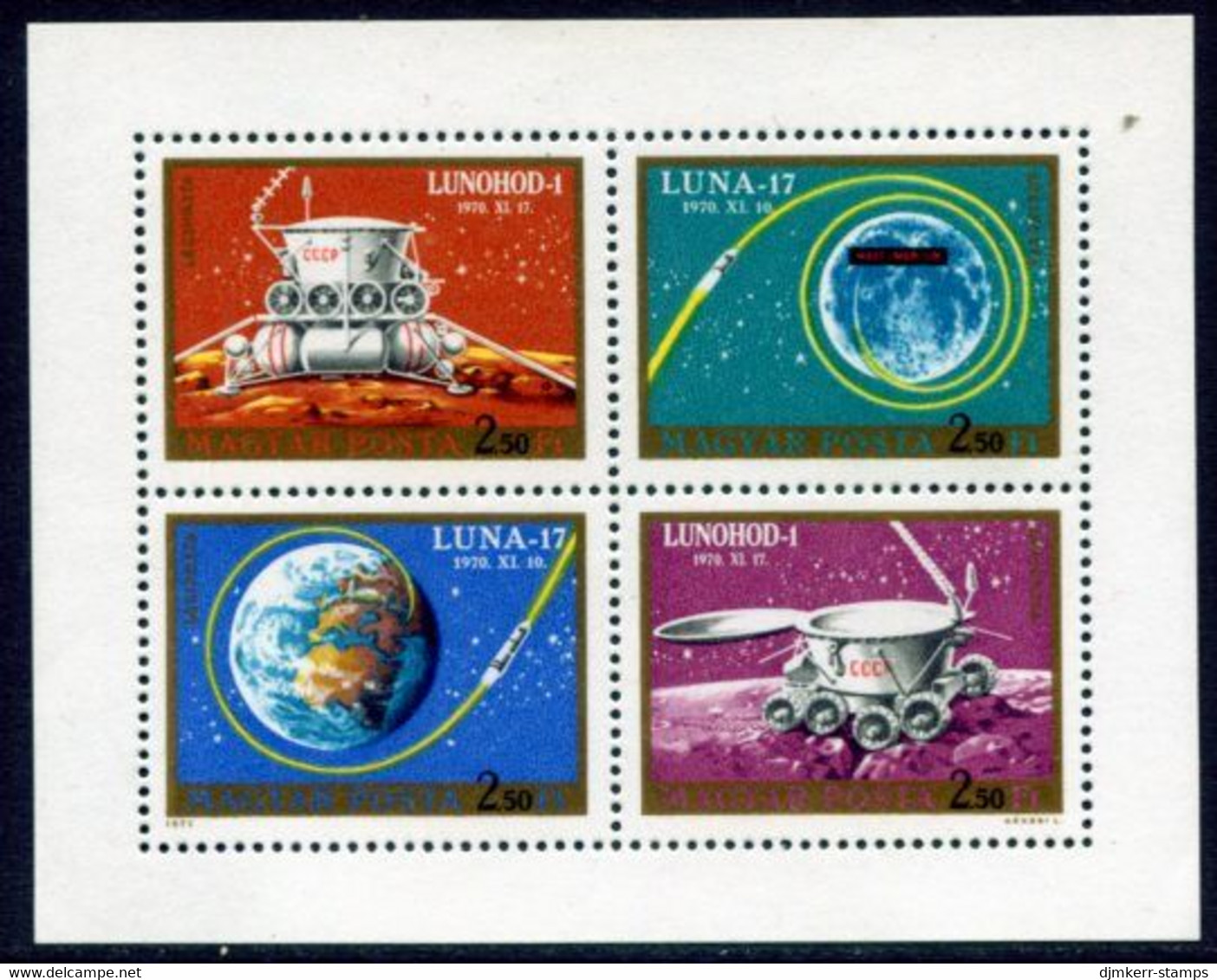 HUNGARY 1971 Luna 17 Moon Landing Sheetlet MNH / **.  Michel 2654-57A Kb - Blocchi & Foglietti