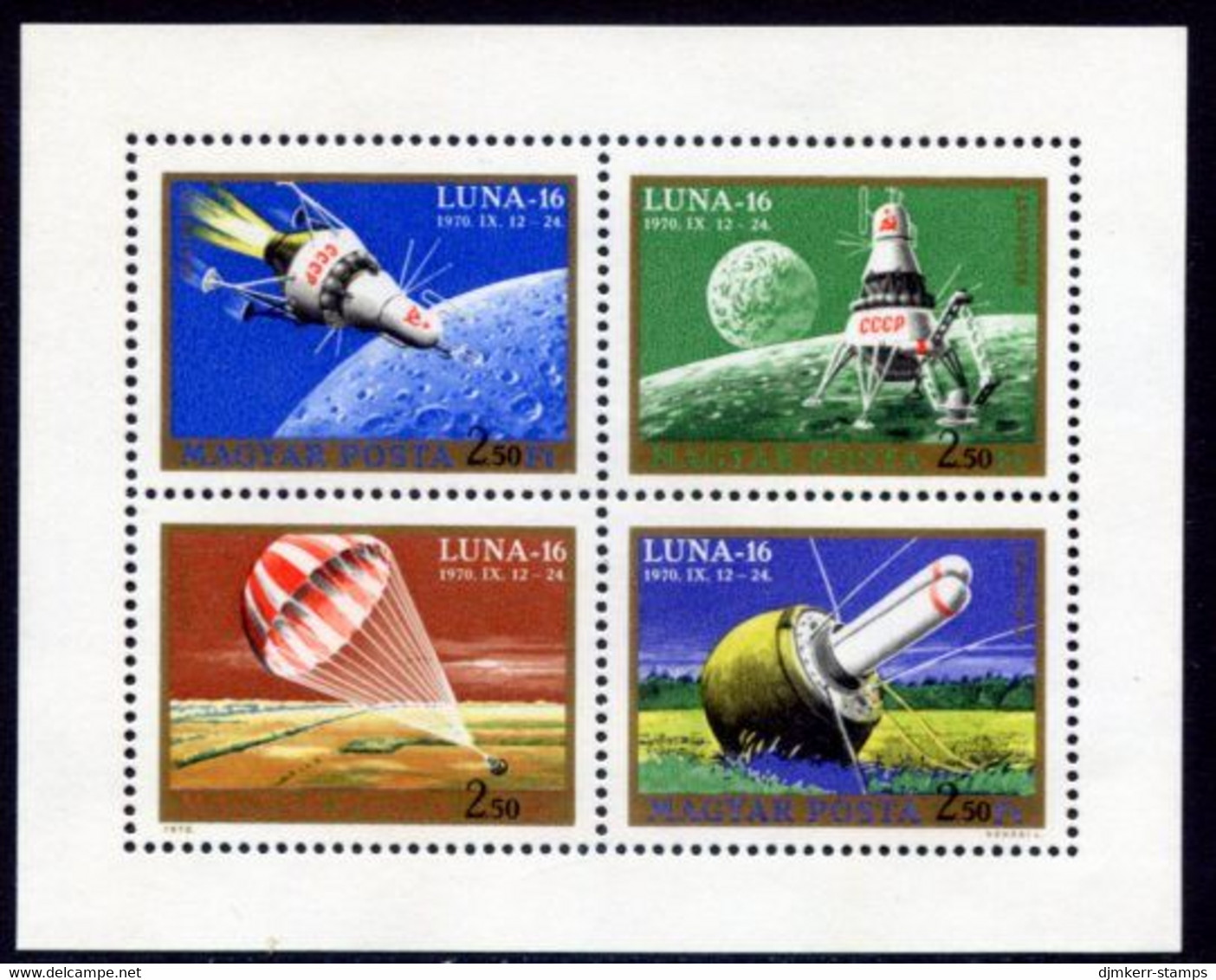 HUNGARY 1971 Luna 16 Moon Landing Sheetlet MNH / **.  Michel 2642-45A Kb - Blocks & Sheetlets