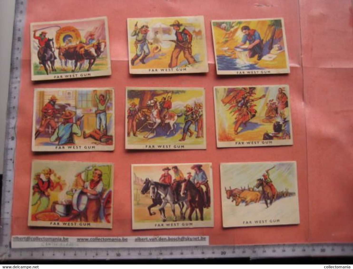 18 Cards Far West, Cigarettten BELGA Chewing Gum Cards Cowboys In The WILD WEST Indians Indianen - Fronts : 1949 Bowman - Autres Marques