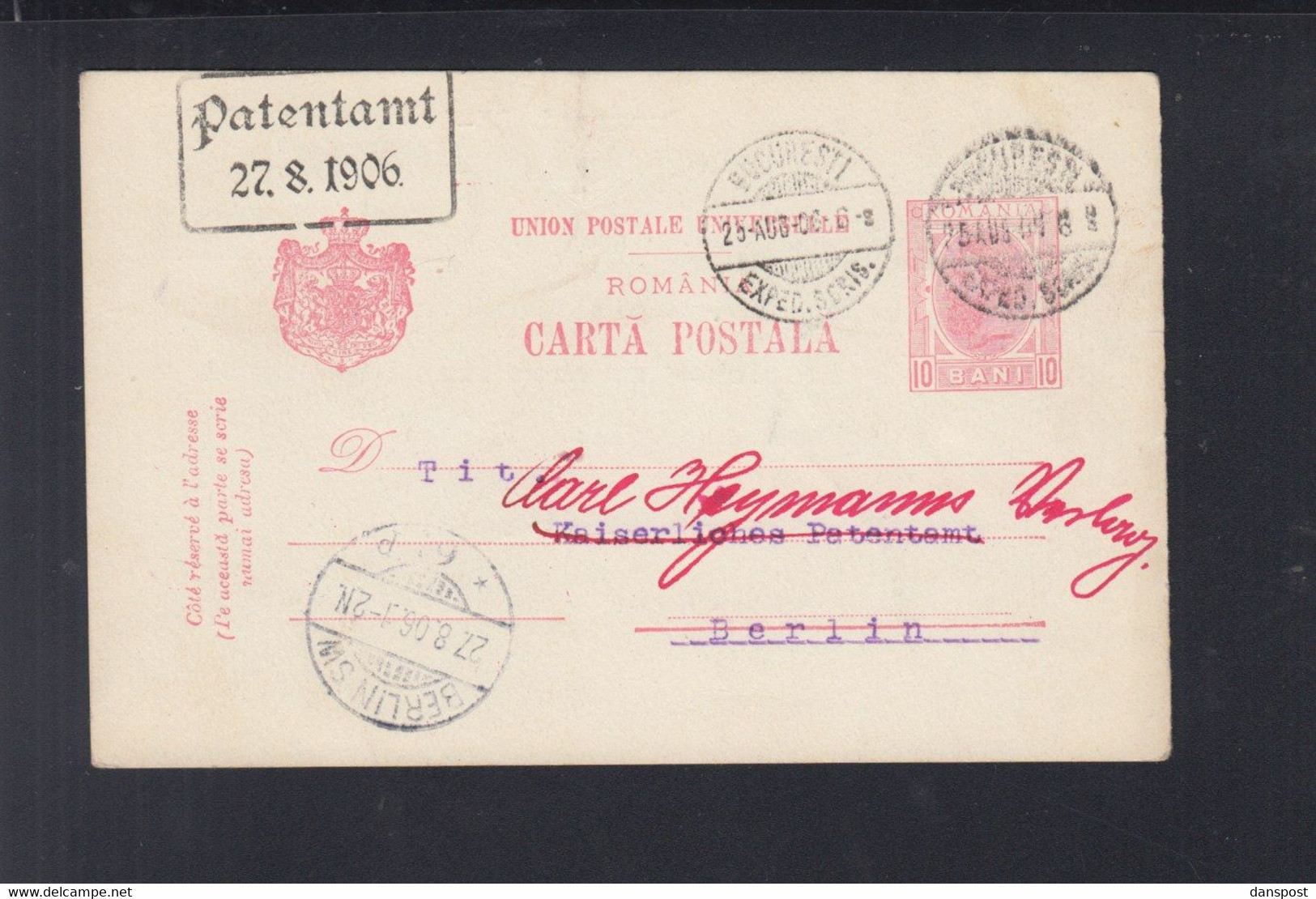 Rumänien Romania GSK 1906 Bucuresti Nach Berlin - Briefe U. Dokumente