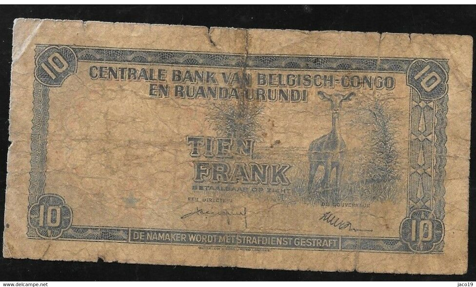 10 Francs -congo-belge Type "1955" 01-08-58 - Bank Belg. Kongo