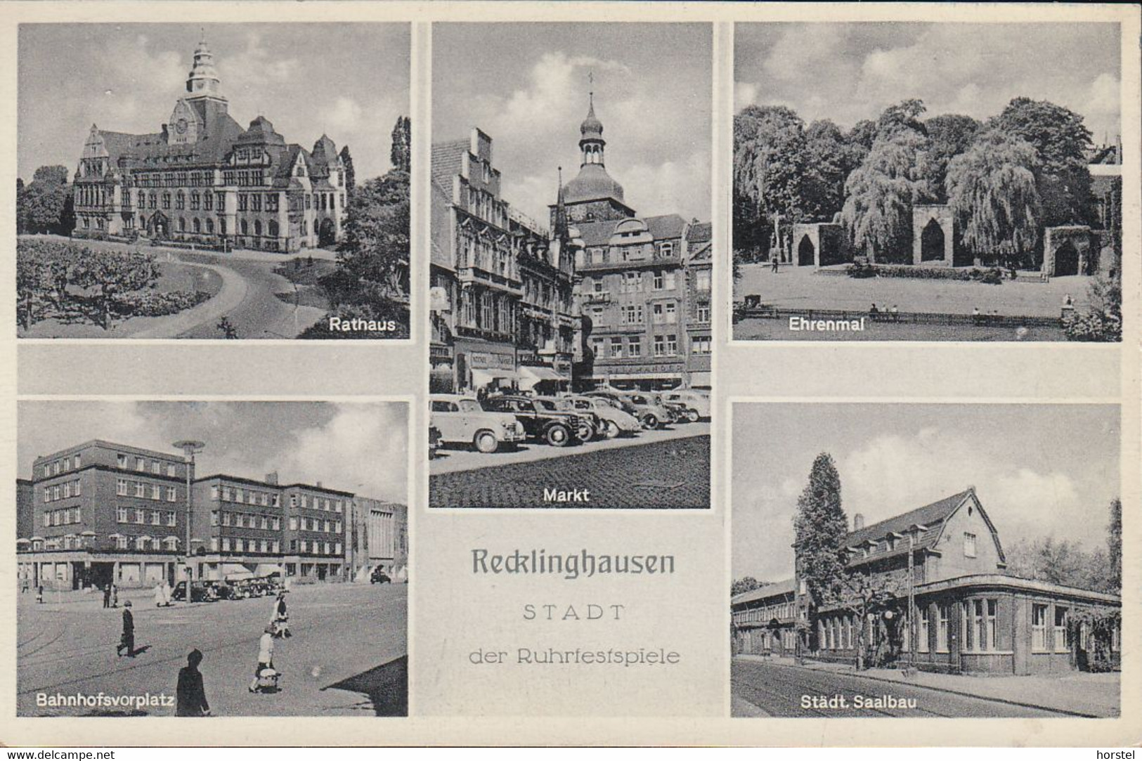 D-45655 Recklinghausen - Alte Ansichten - Städt. Saalbau - Bahnhofsvorplatz - Markt - Cars - VW Käfer - Opel - Oldtimer - Recklinghausen