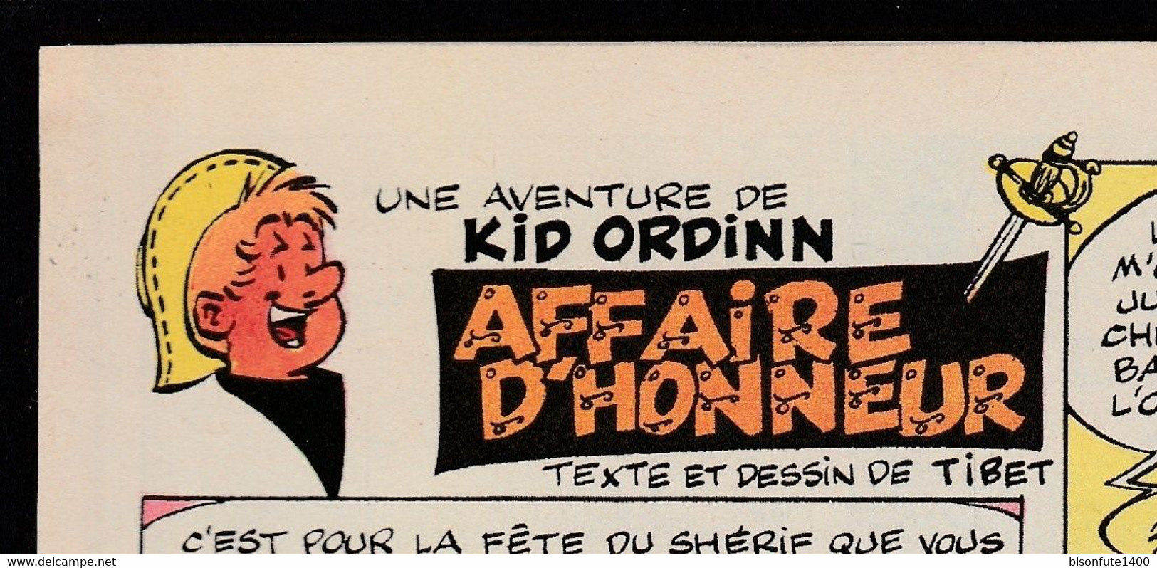 Bandeau titre de Chick Bill "Affaire d'honneur" datant de 1967 et inédit dans les bandes dessinées en album.