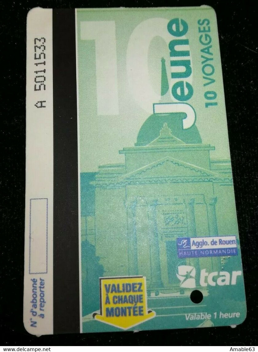 Ticket De Transports En Commun De Rouen TCAR Jeunes 10 Voyages Utilisés En 2008 - Europe