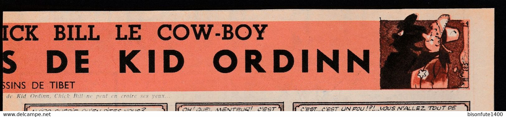 Bandeau Titre De Chick Bill "Les Deux Visages De Kid Ordin" Datant De 1956 Et Inédit Dans Les Bandes Dessinées En Album. - Chick Bill