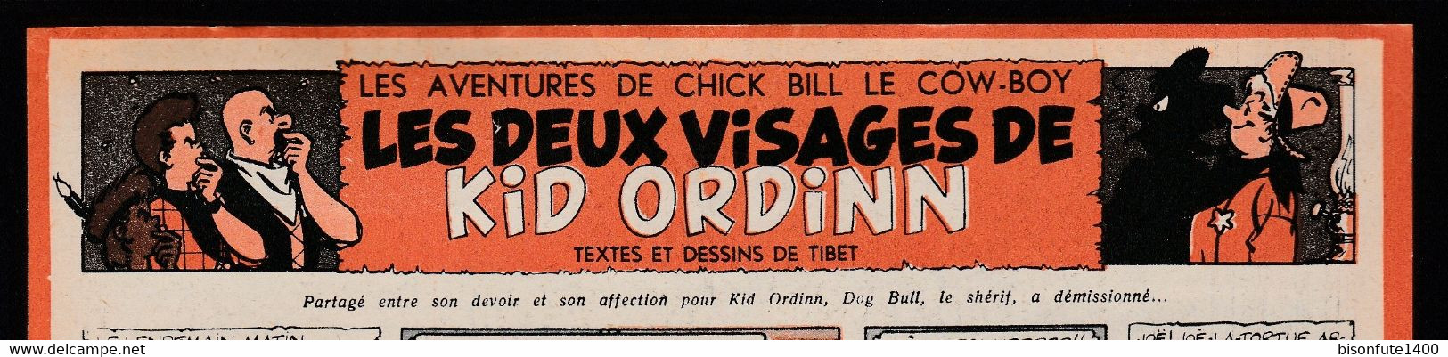 Bandeau Titre De Chick Bill "Les Deux Visages De Kid Ordin" Datant De 1956 Et Inédit Dans Les Bandes Dessinées En Album. - Chick Bill