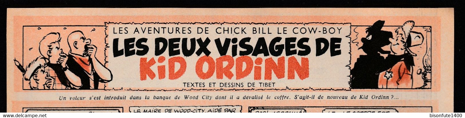 Bandeau Titre De Chick Bill "Les Deux Visages De Kid Ordin" Datant De 1956 Et Inédit Dans Les Bandes Dessinées En Album. - Chick Bill