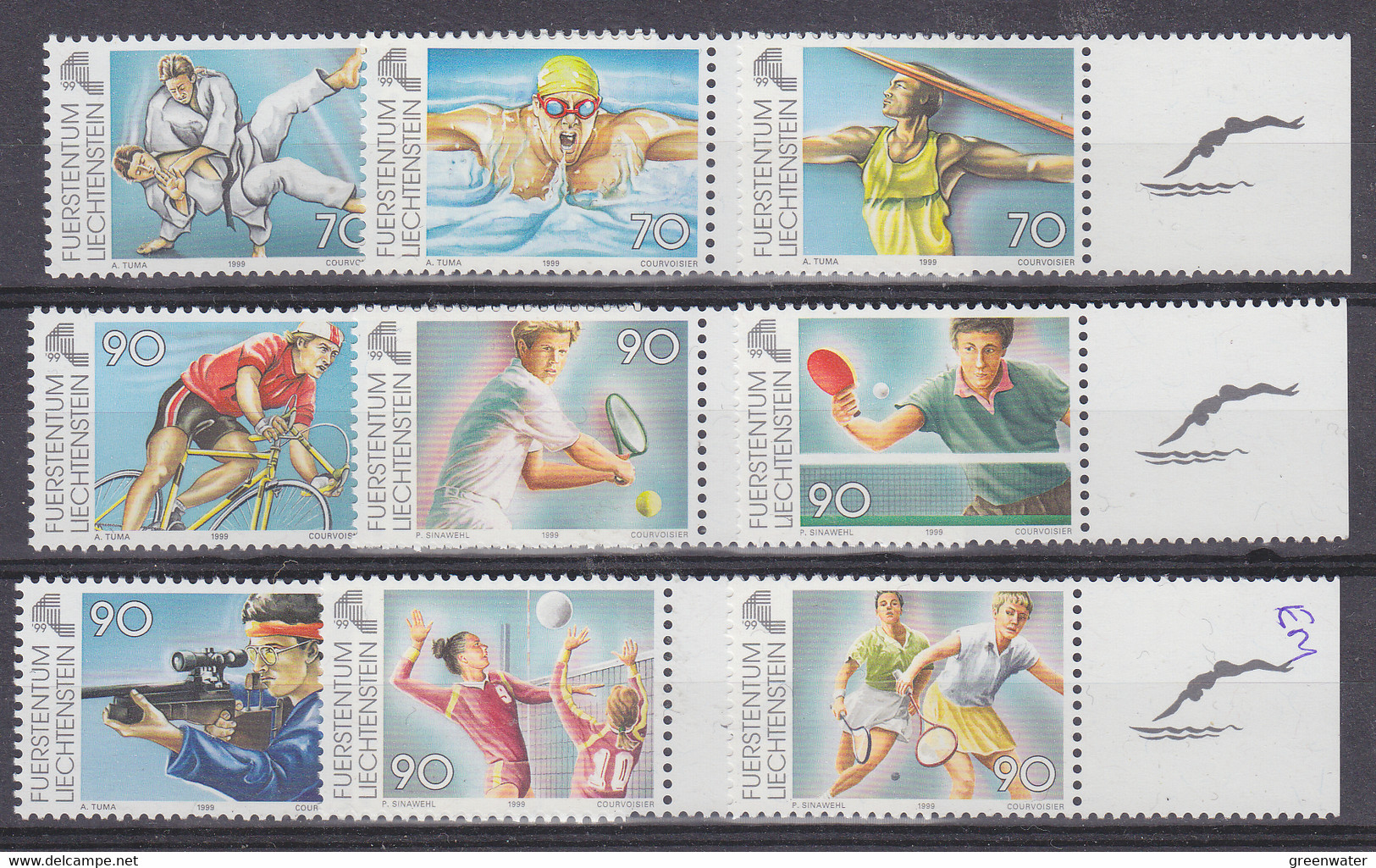 Liechtenstein 1999 Sports 9v (+margin) ** Mnh  (53005) - Unused Stamps