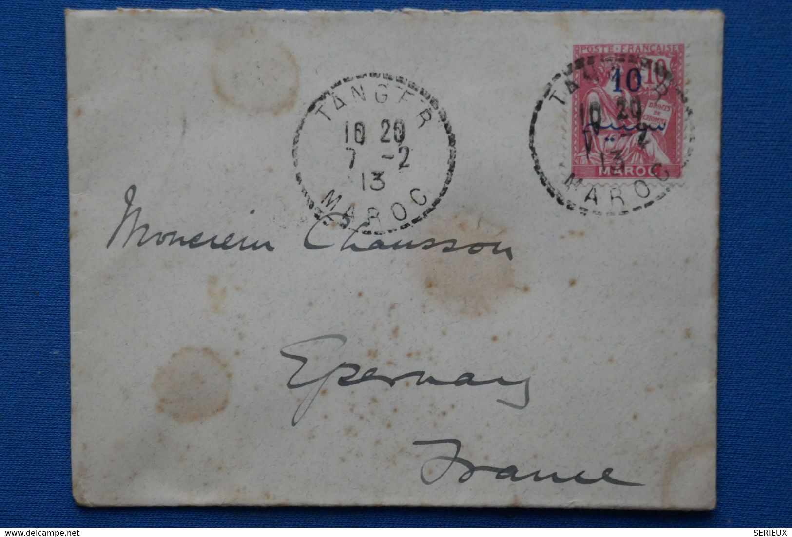 V20 MAROC FRANCE BELLE LETTRE 1913  TANGER POUR EPERNAY FRANCE + AFFRANCH. INTERESSANT - Briefe U. Dokumente