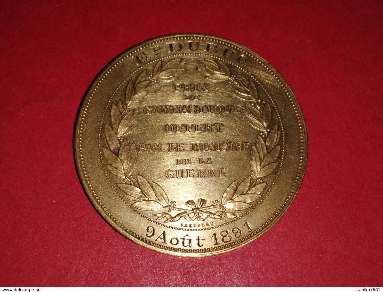 SUPERBE MEDAILLE BRONZE 57 Gr. OFFERT PAR LE MINISTRE DE LA GUERRE 1891 Graveur OUDINE LAGRANGE 51mm - Professionals / Firms