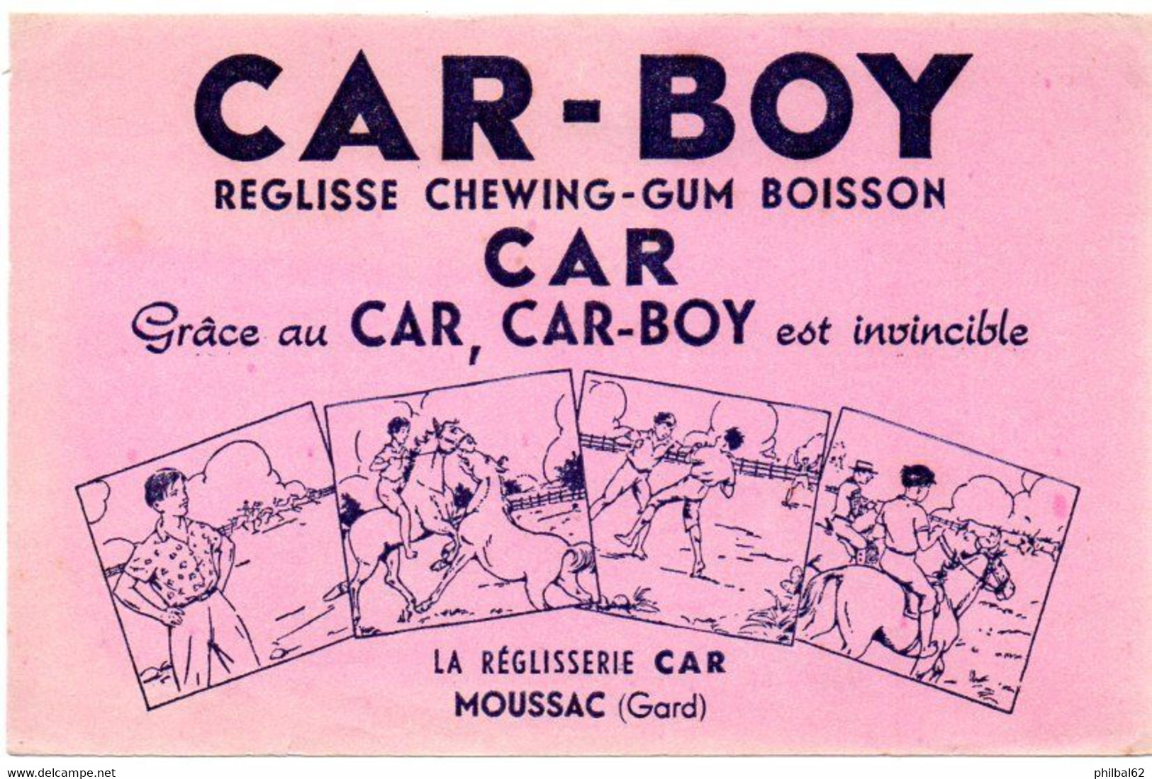 Buvard Car-Boy, Chewing Gum. La Réglisserie à Moussac. - Cake & Candy