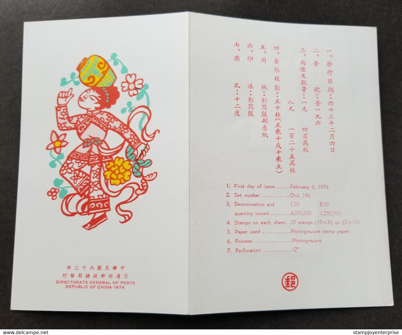 Taiwan Chinese Folklore 1974 Porcelain Magic Acrobatics (FDC) *card *see Scan - Lettres & Documents