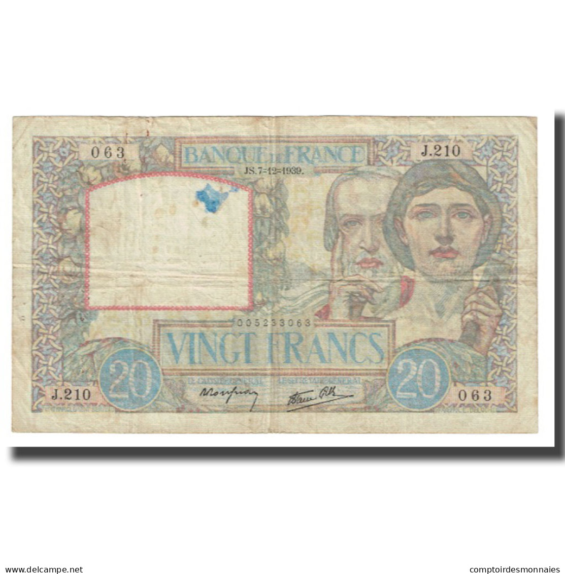 France, 20 Francs, Science Et Travail, 1939, P. Rousseau And R. Favre-Gilly - 20 F 1939-1942 ''Science Et Travail''