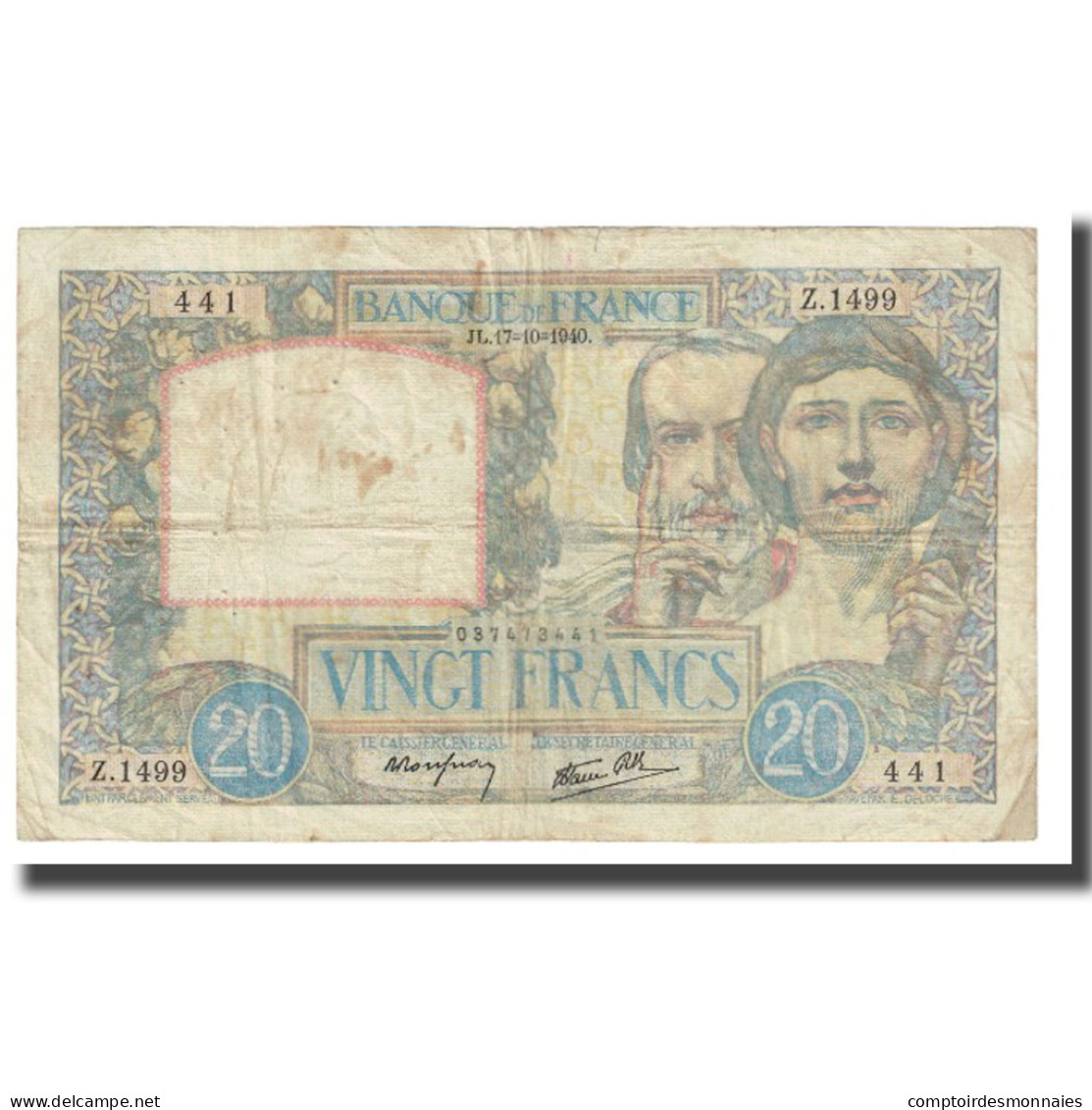 France, 20 Francs, Science Et Travail, 1940, P. Rousseau And R. Favre-Gilly - 20 F 1939-1942 ''Science Et Travail''