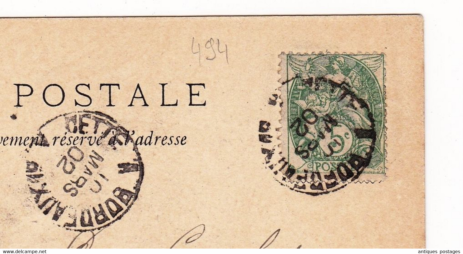 Carte Postale 1902 Bordeaux Gironde Type Blanc Neufchâtel Serrières Suisse  Porte Du Palais De L'Ombrière - 1900-29 Blanc