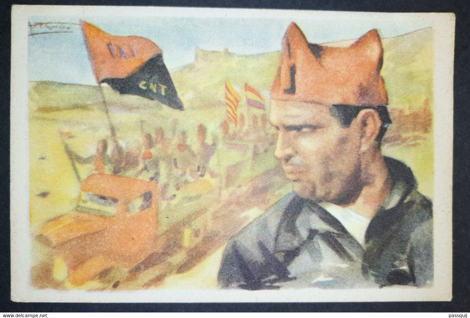 España Guerra Civil - Postal Cruz Roja Nº5 Durruti CNT FAI - Spain Civil War - Espagne Guerre - Antifascist - Anarchist - Vignette Della Guerra Civile