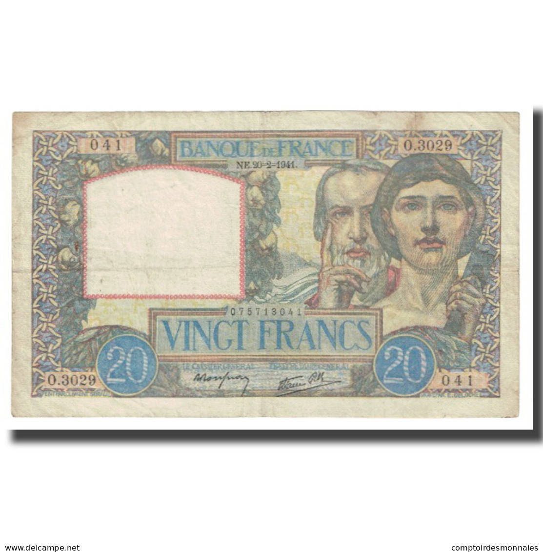 France, 20 Francs, Science Et Travail, 1941, P. Rousseau And R. Favre-Gilly - 20 F 1939-1942 ''Science Et Travail''