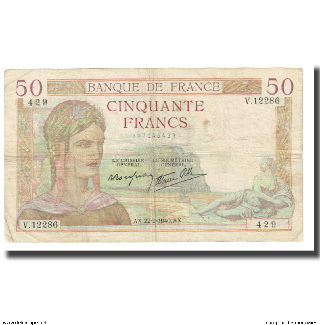 France, 50 Francs, Cérès, 1940, P. Rousseau And R. Favre-Gilly, 1940-02-22 - 50 F 1934-1940 ''Cérès''
