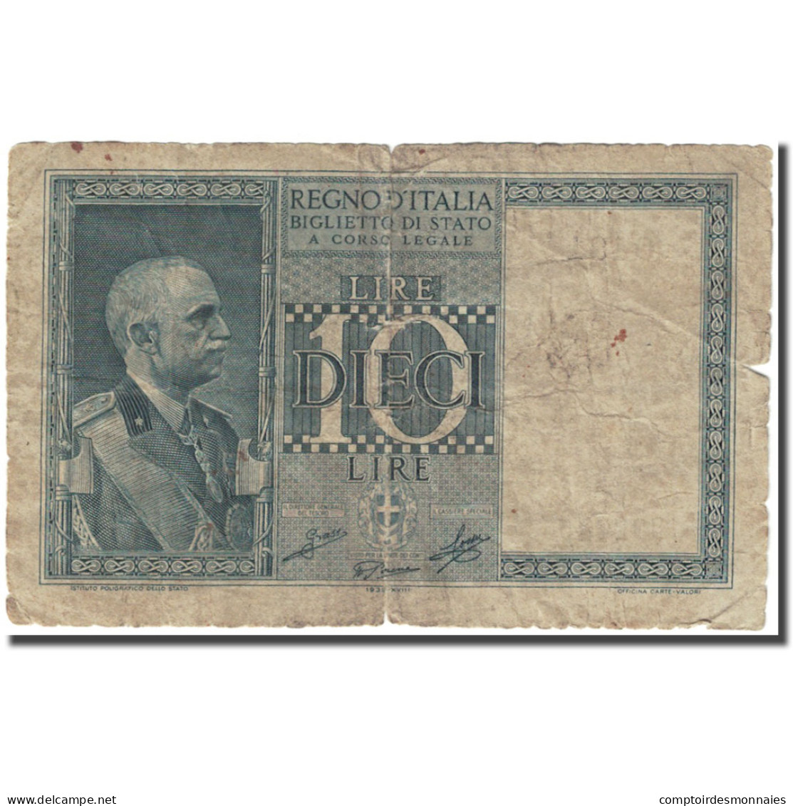 Billet, Italie, 10 Lire, 1938, KM:25b, B - Regno D'Italia – 10 Lire