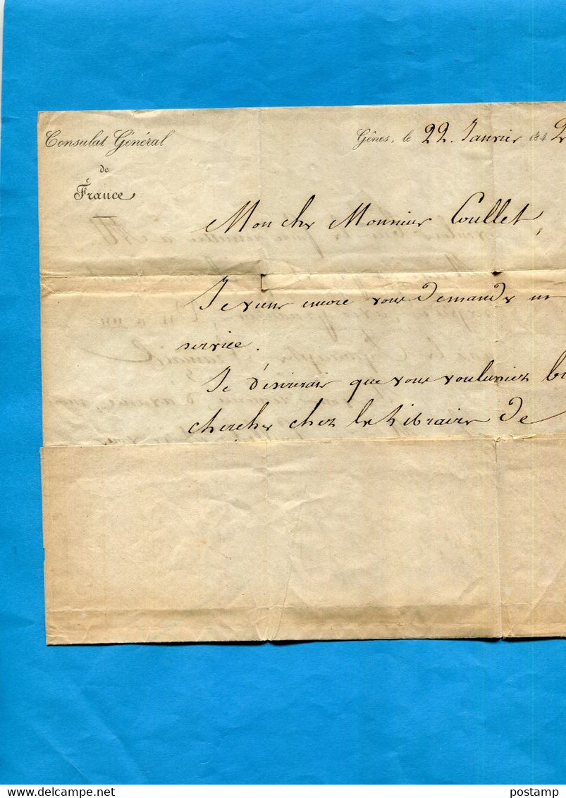 Marcophilie-lettre "consul Général De Françe à GENES""janvier 1842 - 1801-1848: Precursori XIX